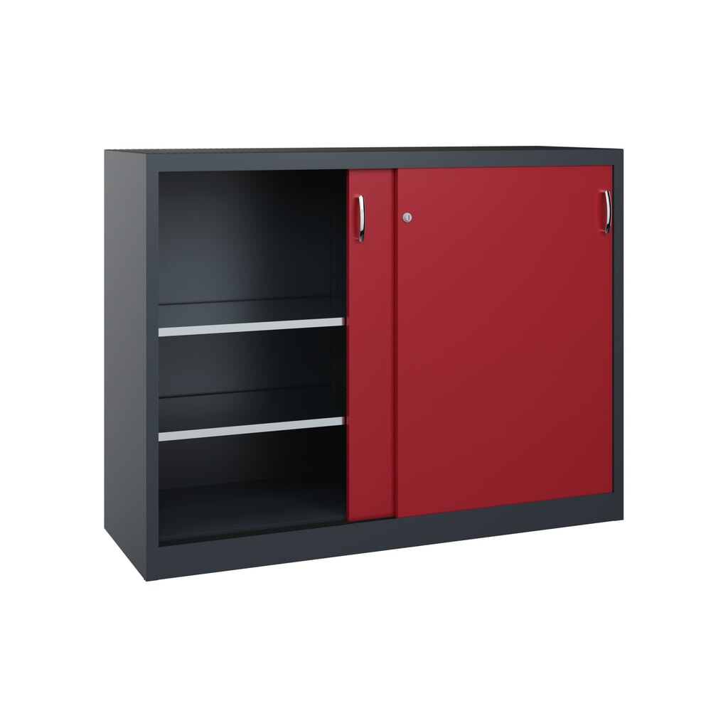 Armoire à portes coulissantes pour charges lourdes C+P, H x l x P 1 200 x 1 600 x 500 mm, gris anthracite, rouge rubis N° de l'image du produit 2 : Armoire à portes coulissantes pour charges lourdes C+P, H x l x P 1 200 x 1 600 x 500 mm, gris anthracite, rouge rubis