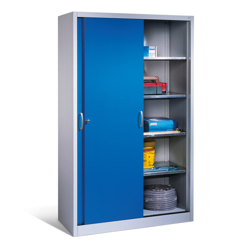 Armoire à portes coulissantes pour charges lourdes C+P, H x l x P 1 950 x 1 200 x 500 mm, gris clair, bleu gentiane N° de l'image du produit 4 : Armoire à portes coulissantes pour charges lourdes C+P, H x l x P 1 950 x 1 200 x 500 mm, gris clair, bleu gentiane