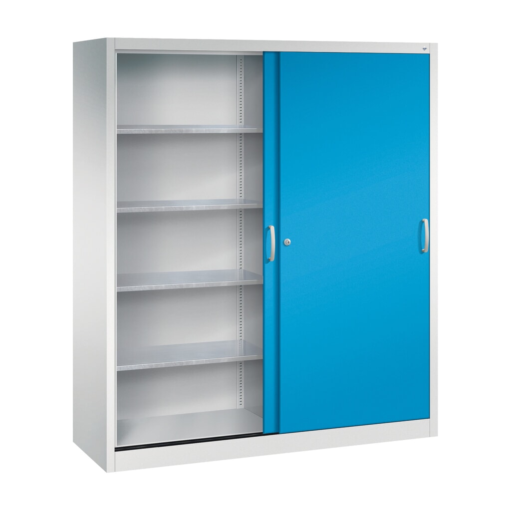 Armoire à portes coulissantes pour charges lourdes C+P, H x l x P 1 950 x 1 600 x 500 mm, gris clair, bleu clair N° de l'image du produit 3 : Armoire à portes coulissantes pour charges lourdes C+P, H x l x P 1 950 x 1 600 x 500 mm, gris clair, bleu clair