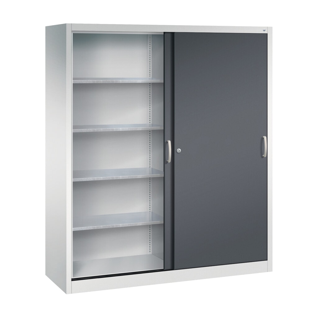 Armoire à portes coulissantes pour charges lourdes C+P, H x l x P 1 950 x 1 600 x 500 mm, gris clair, gris noir N° de l'image du produit 3 : Armoire à portes coulissantes pour charges lourdes C+P, H x l x P 1 950 x 1 600 x 500 mm, gris clair, gris noir