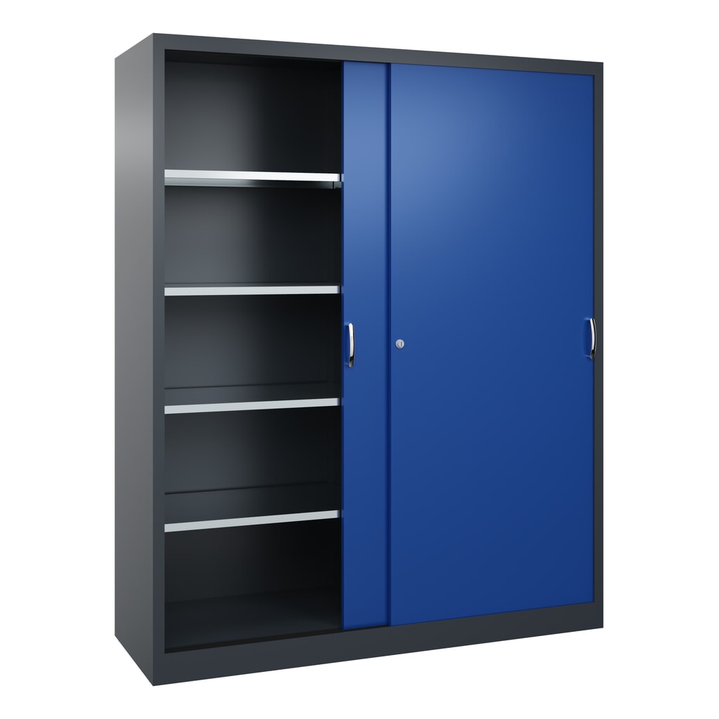 N° de l'image du produit 3 : Armoire à portes coulissantes pour charges lourdes C+P, H x l x P 1 950 x 1 600 x 500 mm, gris anthracite, bleu gentiane