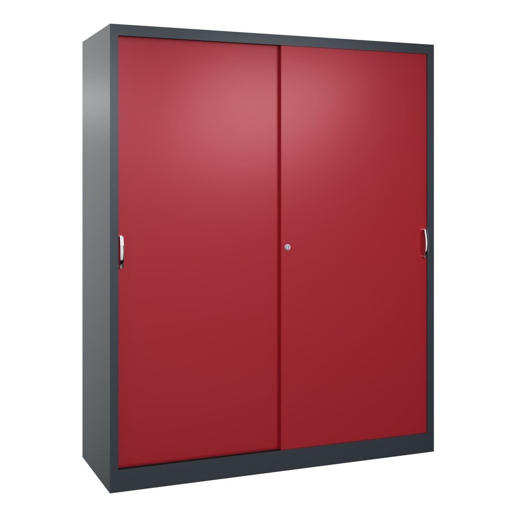 Armoire à portes coulissantes pour charges lourdes C+P, H x l x P 1 950 x 1 600 x 500 mm, gris anthracite, rouge rubis Illustration du produit: Armoire à portes coulissantes pour charges lourdes C+P, H x l x P 1 950 x 1 600 x 500 mm, gris anthracite, rouge rubis