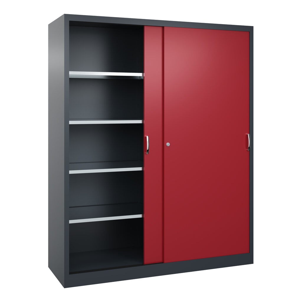 Armoire à portes coulissantes pour charges lourdes C+P, H x l x P 1 950 x 1 600 x 500 mm, gris anthracite, rouge rubis N° de l'image du produit 2 : Armoire à portes coulissantes pour charges lourdes C+P, H x l x P 1 950 x 1 600 x 500 mm, gris anthracite, rouge rubis