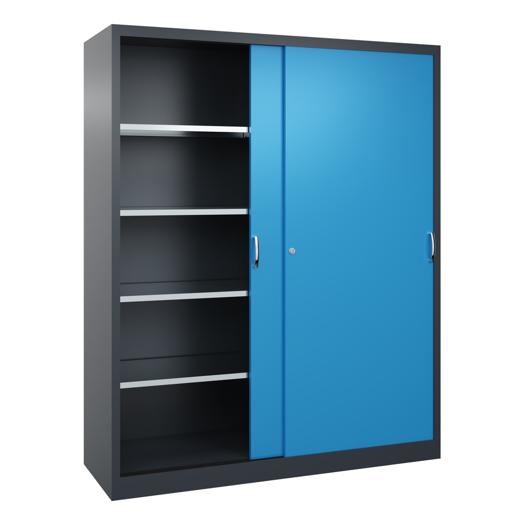 Armoire à portes coulissantes pour charges lourdes C+P, H x l x P 1 950 x 1 600 x 500 mm, gris anthracite, bleu clair N° de l'image du produit 2 : Armoire à portes coulissantes pour charges lourdes C+P, H x l x P 1 950 x 1 600 x 500 mm, gris anthracite, bleu clair