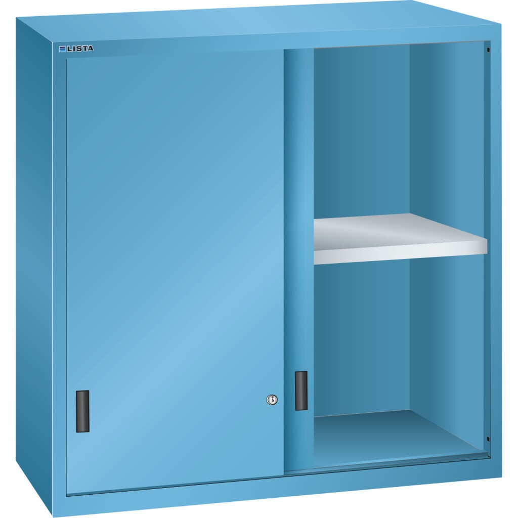 Armoire à poser LISTA à portes coulissantes 54x27E, (lxPxH) 1 023x572x1 000 mm, bleu clair Illustration du produit: Armoire à poser LISTA à portes coulissantes 54x27E, (lxPxH) 1 023x572x1 000 mm, bleu clair