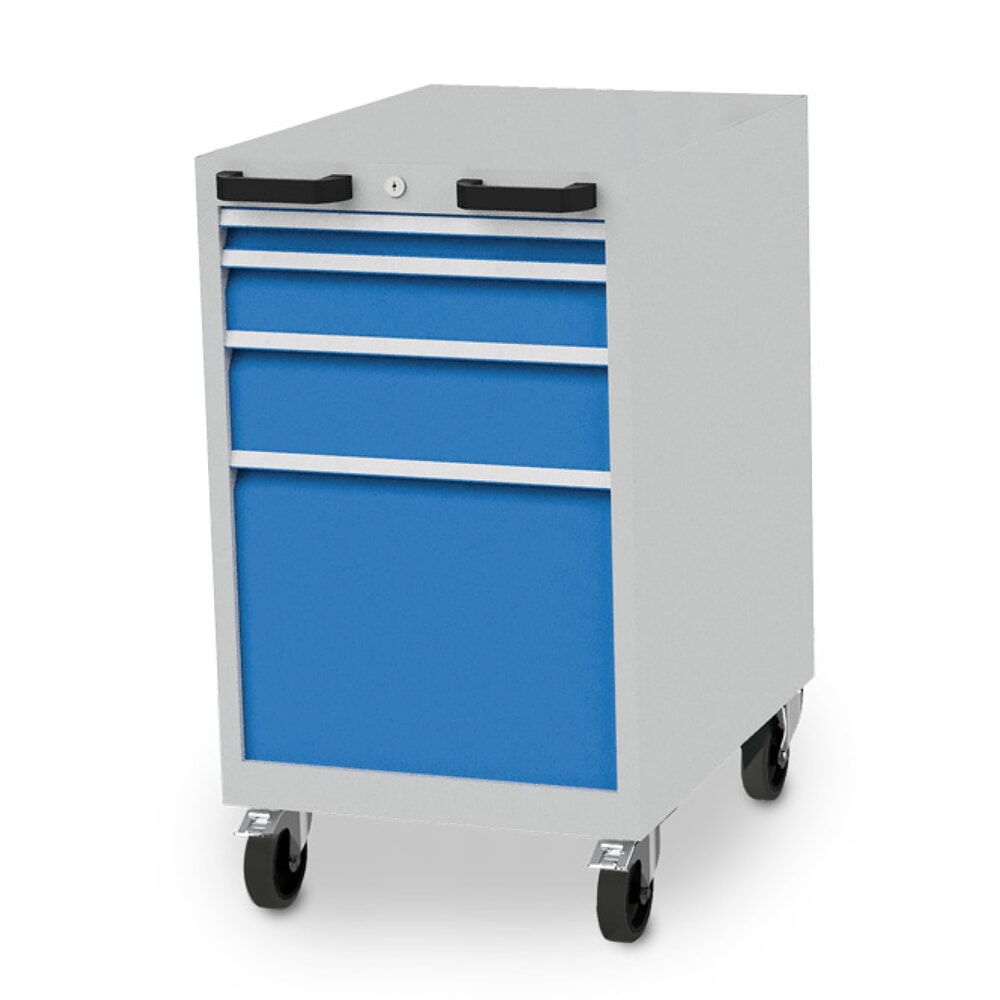 N° de l'image du produit 1 : Armoire à tiroirs CNC Bedrunka+Hirth, H x l x P 971 x 555 x 736 mm, mobile, 4 tiroirs, gris clair, bleu clair
