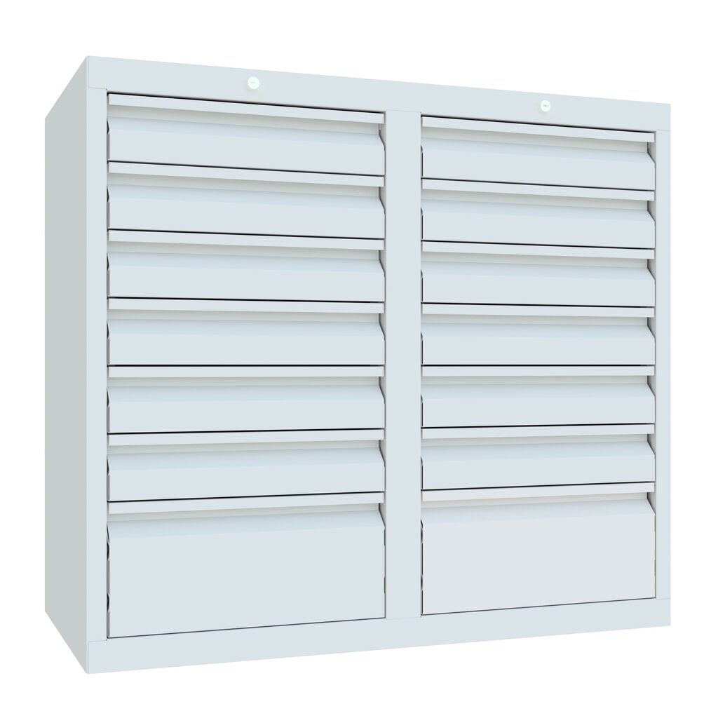 Armoire à tiroirs légère PAVOY, guidage à coulissement, tiroirs 12 x 100 mm + 2 x 200 mm, largeur 1 000 mm, gris clair, gris clair N° de l'image du produit 4 : Armoire à tiroirs légère PAVOY, guidage à coulissement, tiroirs 12 x 100 mm + 2 x 200 mm, largeur 1 000 mm, gris clair, gris clair
