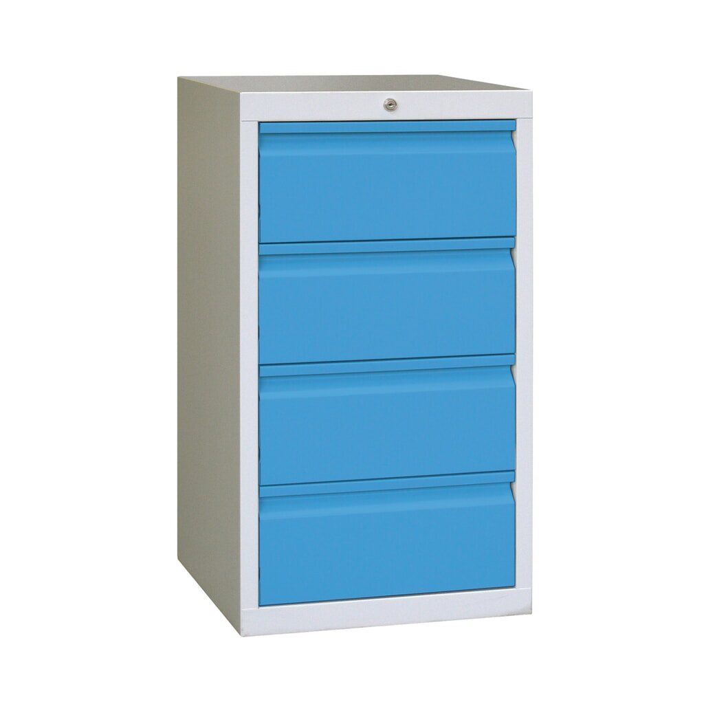 Armoire à tiroirs légère PAVOY, guidage à galets, tiroirs 4 x 200 mm, largeur 500 mm, bleu clair, gris clair Illustration du produit: Armoire à tiroirs légère PAVOY, guidage à galets, tiroirs 4 x 200 mm, largeur 500 mm, bleu clair, gris clair