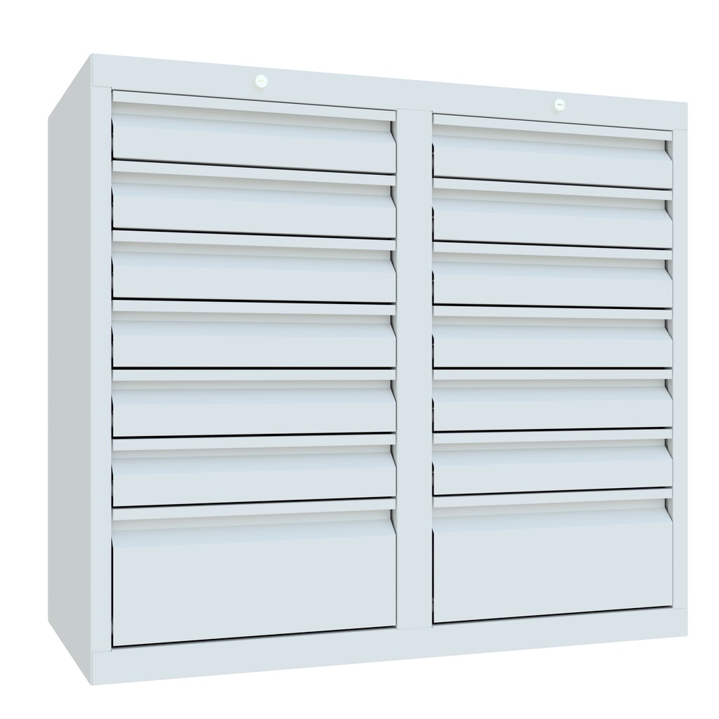 N° de l'image du produit 3 : Armoire à tiroirs légère PAVOY, guidage à galets, tiroirs 12 x 100 mm + 2 x 200 mm, largeur 1 000 mm, gris clair, gris clair