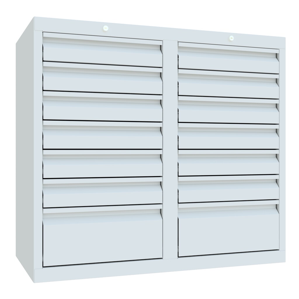 N° de l'image du produit 1 : Armoire à tiroirs légère PAVOY, guidage à galets, tiroirs 12 x 100 mm + 2 x 200 mm, largeur 1 000 mm, gris clair, gris clair