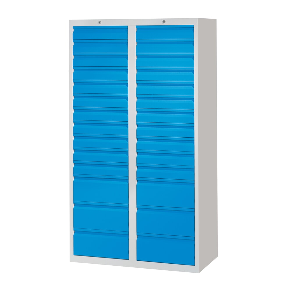 Illustration du produit: Armoire à tiroirs légère PAVOY, guidage à coulissement, tiroirs 22 x 100 mm + 6 x 200 mm, largeur 1 000 mm, bleu gentiane, gris clair
