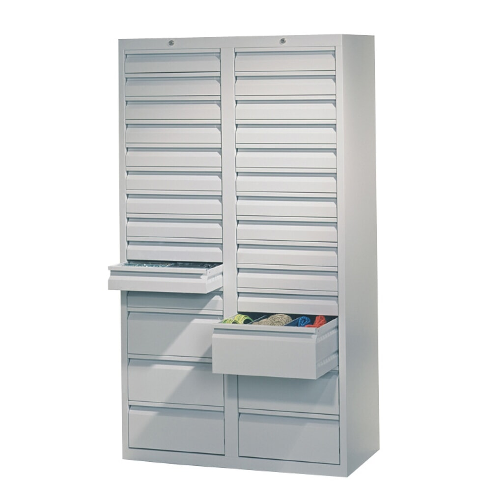 N° de l'image du produit 2 : Armoire à tiroirs légère PAVOY, guidage à coulissement, tiroirs 22 x 100 mm + 6 x 200 mm, largeur 1 000 mm, blanc pur, blanc pur