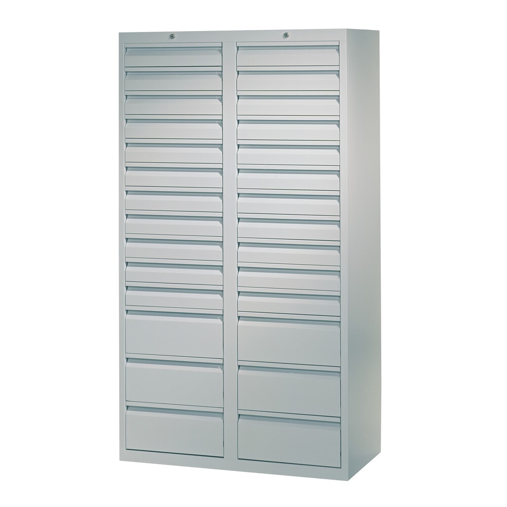 N° de l'image du produit 3 : Armoire à tiroirs légère PAVOY, guidage à coulissement, tiroirs 22 x 100 mm + 6 x 200 mm, largeur 1 000 mm, bleu gentiane, gris clair