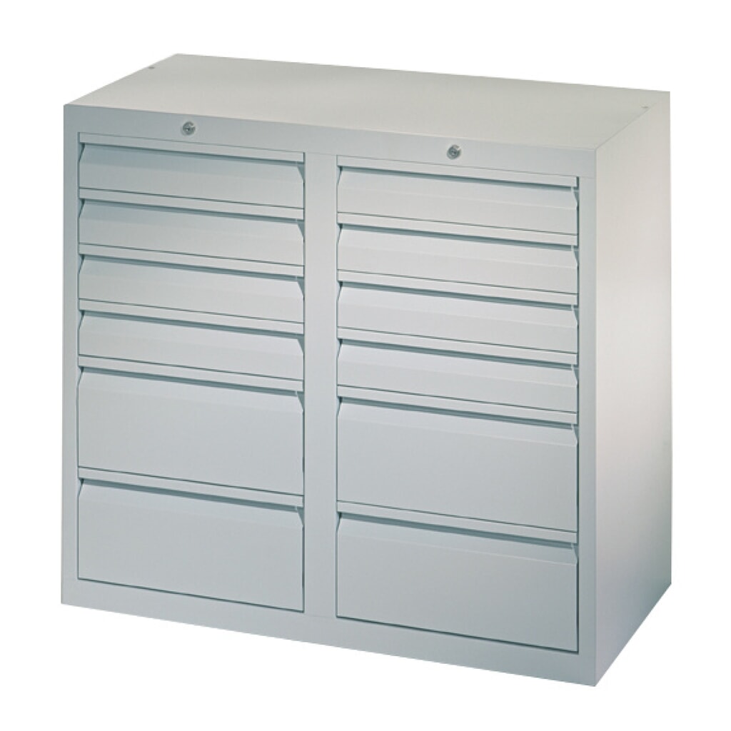 N° de l'image du produit 3 : Armoire à tiroirs légère PAVOY, guidage à coulissement, tiroirs 8 x 100 mm + 4 x 200 mm, largeur 1 000 mm, blanc pur, blanc pur