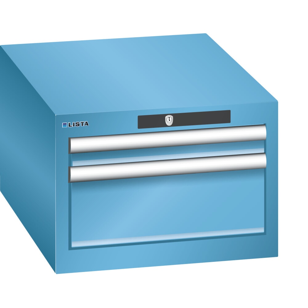 Illustration du produit: Armoire à tiroirs LISTA 18x27E, (lxPxH) 411x572x283 mm, 2 tiroirs, 1 x 50 / 1 x 150, bleu clair, KEY Lock