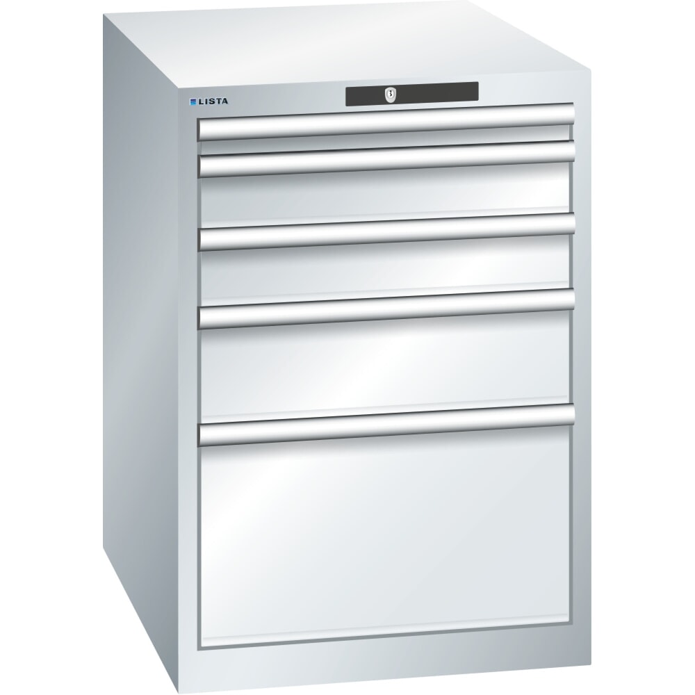 Illustration du produit: Armoire à tiroirs LISTA 27x36E, (lxPxH) 564x725x800 mm, 5 tiroirs, hauteurs de façade 50-300 mm, gris clair, KEY Lock