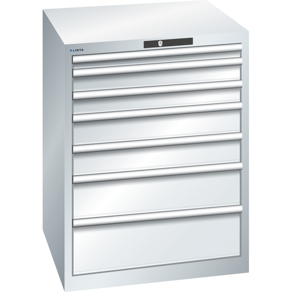 Illustration du produit: Armoire à tiroirs LISTA 36x36E, (lxPxH) 717x725x850 mm, 7 tiroirs, hauteurs de façade 50-200 mm, gris clair, KEY Lock