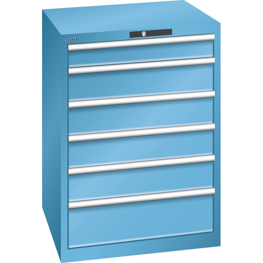 Illustration du produit: Armoire à tiroirs LISTA 36x36E, (lxPxH) 717x725x1 000 mm, 6 tiroirs capacité de charge 200 kg, bleu clair, KEY Lock