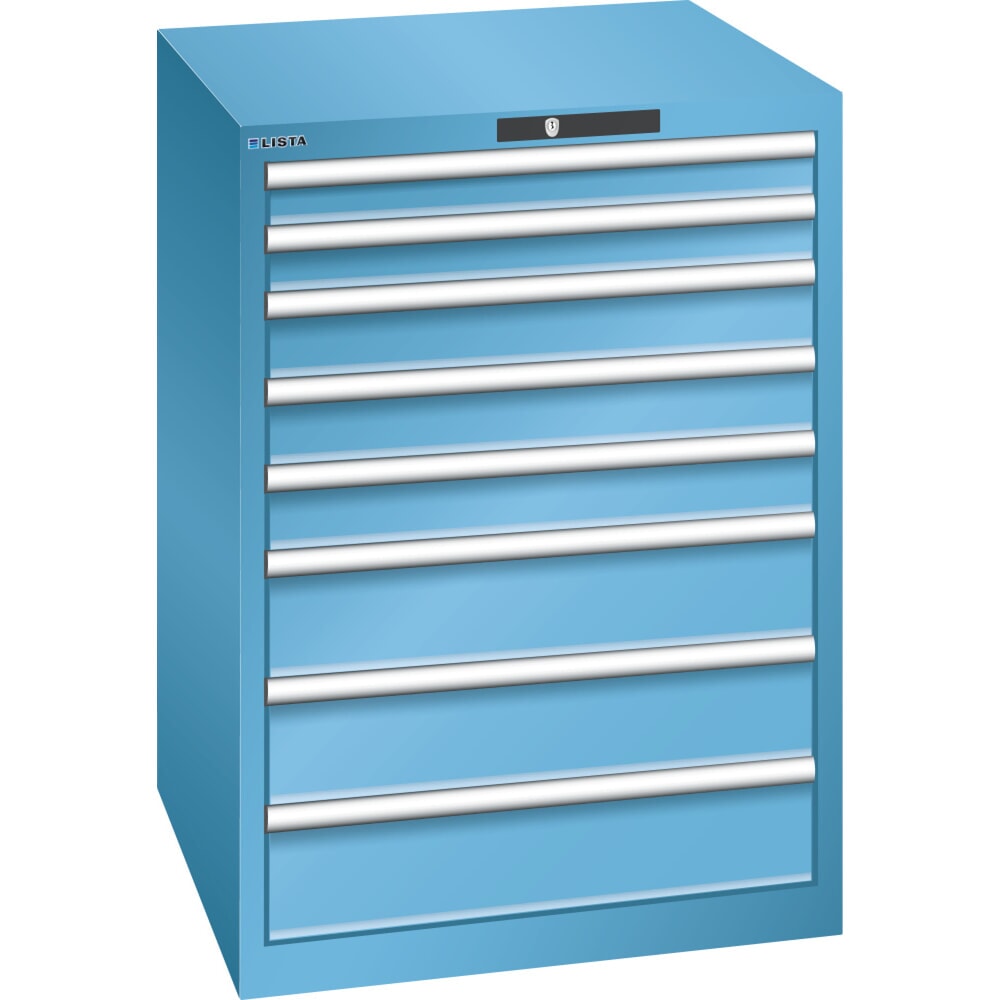 Illustration du produit: Armoire à tiroirs LISTA 36x36E, (lxPxH) 717x725x1 000 mm, 8 tiroirs, 2 x 75 / 3 x 100 / 3 x 150, bleu clair, KEY Lock