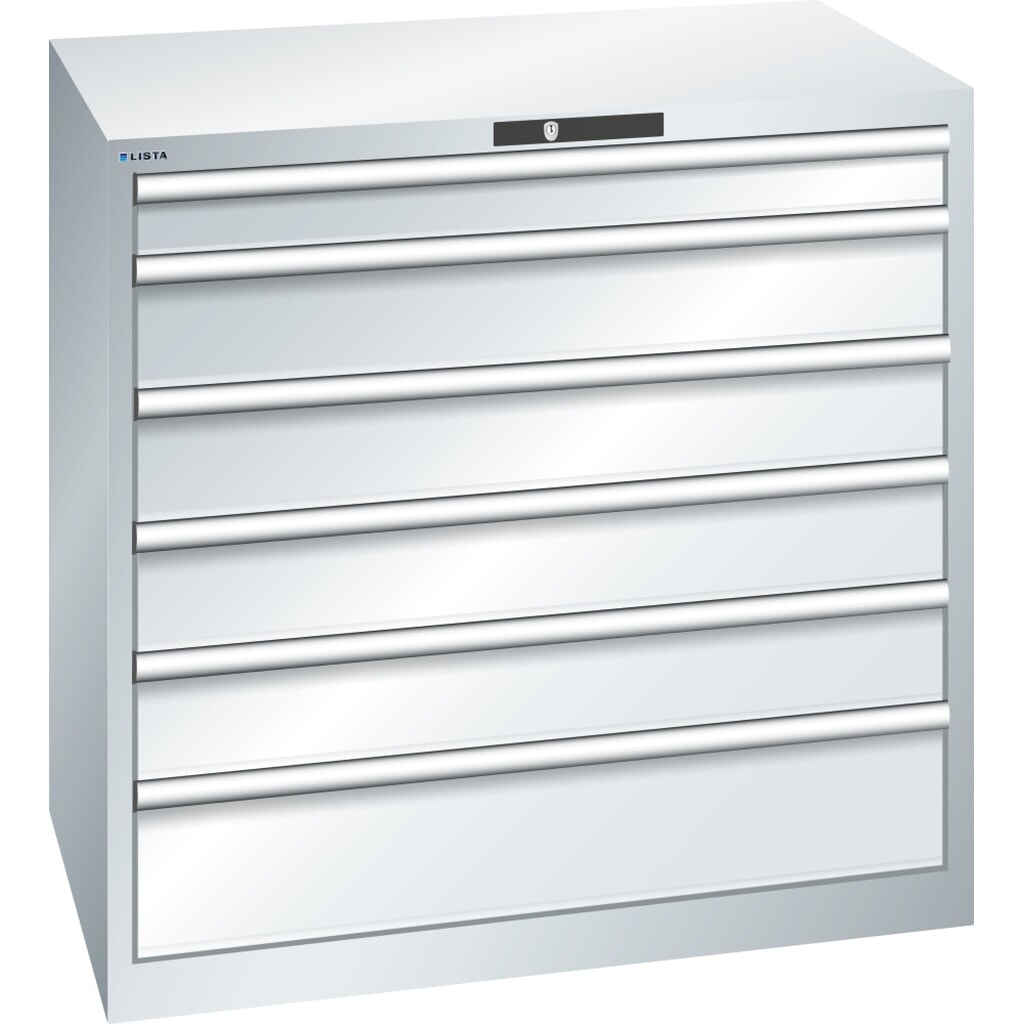 Illustration du produit: Armoire à tiroirs LISTA 54x36E, (LxPxH) 1 023x725x1 000 mm, 6 tiroirs capacité de charge 200 kg, gris clair, KEY Lock