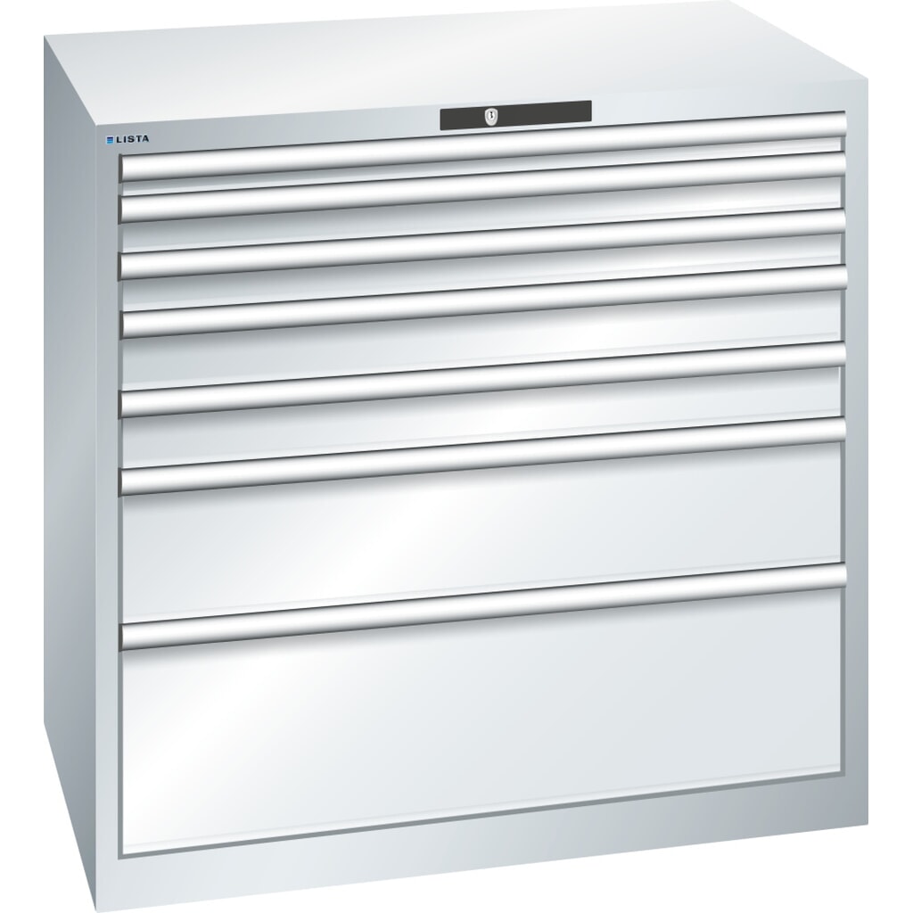 Illustration du produit: Armoire à tiroirs LISTA 54x36E, (LxPxH) 1 023x725x1 000 mm, 7 tiroirs capacité de charge 200 kg, gris clair, KEY Lock