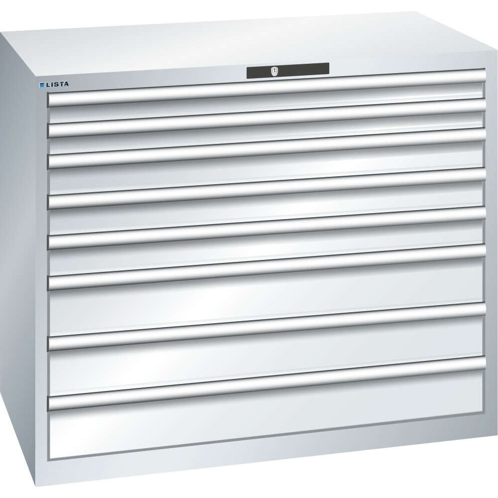 Illustration du produit: Armoire à tiroirs LISTA 64x36E, (lxPxH) 1 193x725x1 000 mm, 8 tiroirs capacité de charge 200 kg, gris clair, KEY Lock