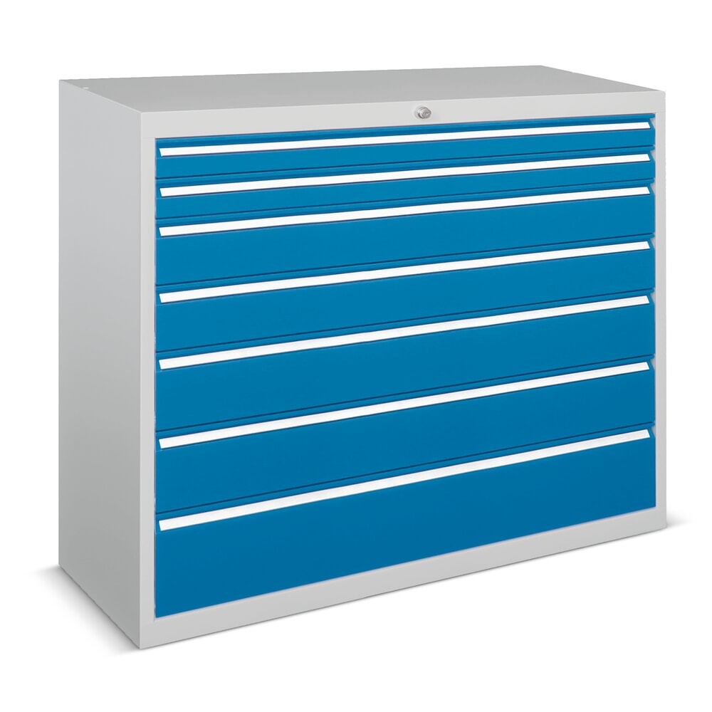 N° de l'image du produit 1 : Armoire à tiroirs PAVOY, hauteur 1 000 mm, tiroirs 5 x 75 mm + 3 x 125 mm + 1 x 150 mm, largeur 715 mm, gris clair, bleu clair