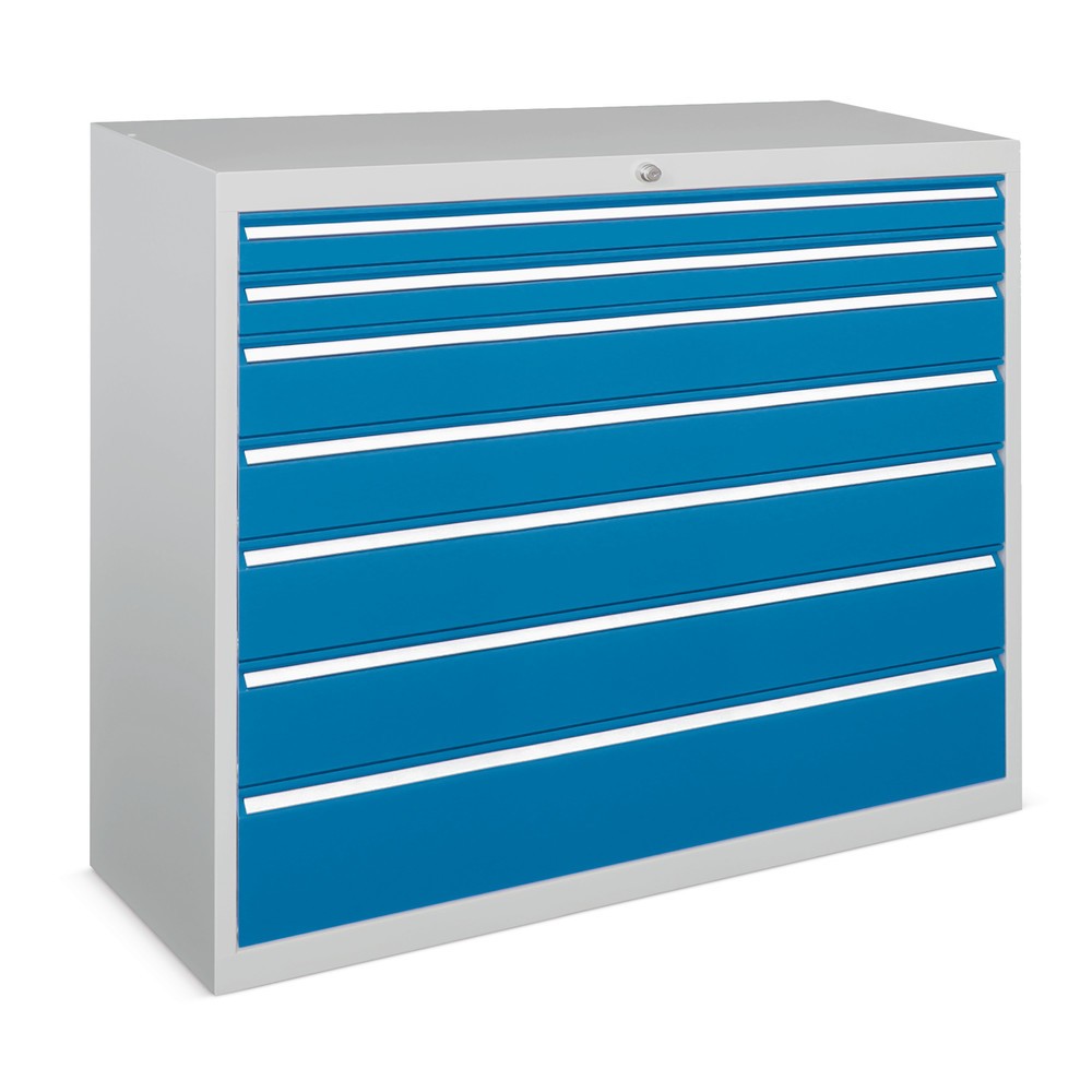 N° de l'image du produit 1 : Armoire à tiroirs PAVOY, hauteur 1 000 mm, tiroirs 6 x 150 mm, largeur 1 023 mm, gris clair, bleu gentiane