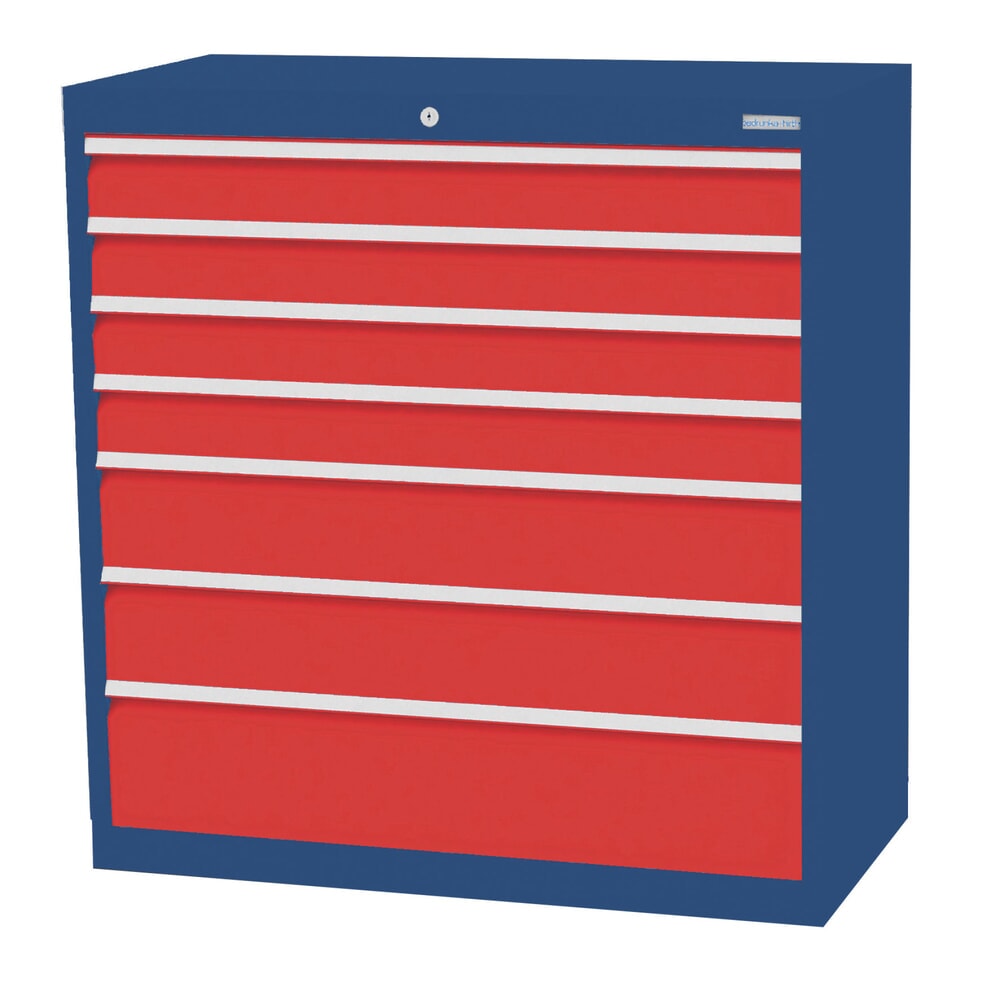 Illustration du produit: Armoire à tiroirs Profi, tiroirs de 4 x 100 + 2 x 150 + 1 x 200 mm, H x l x P 1 019 x 980 x 500 mm Bedrunka+Hirth, bleu gentiane, rouge signalisation