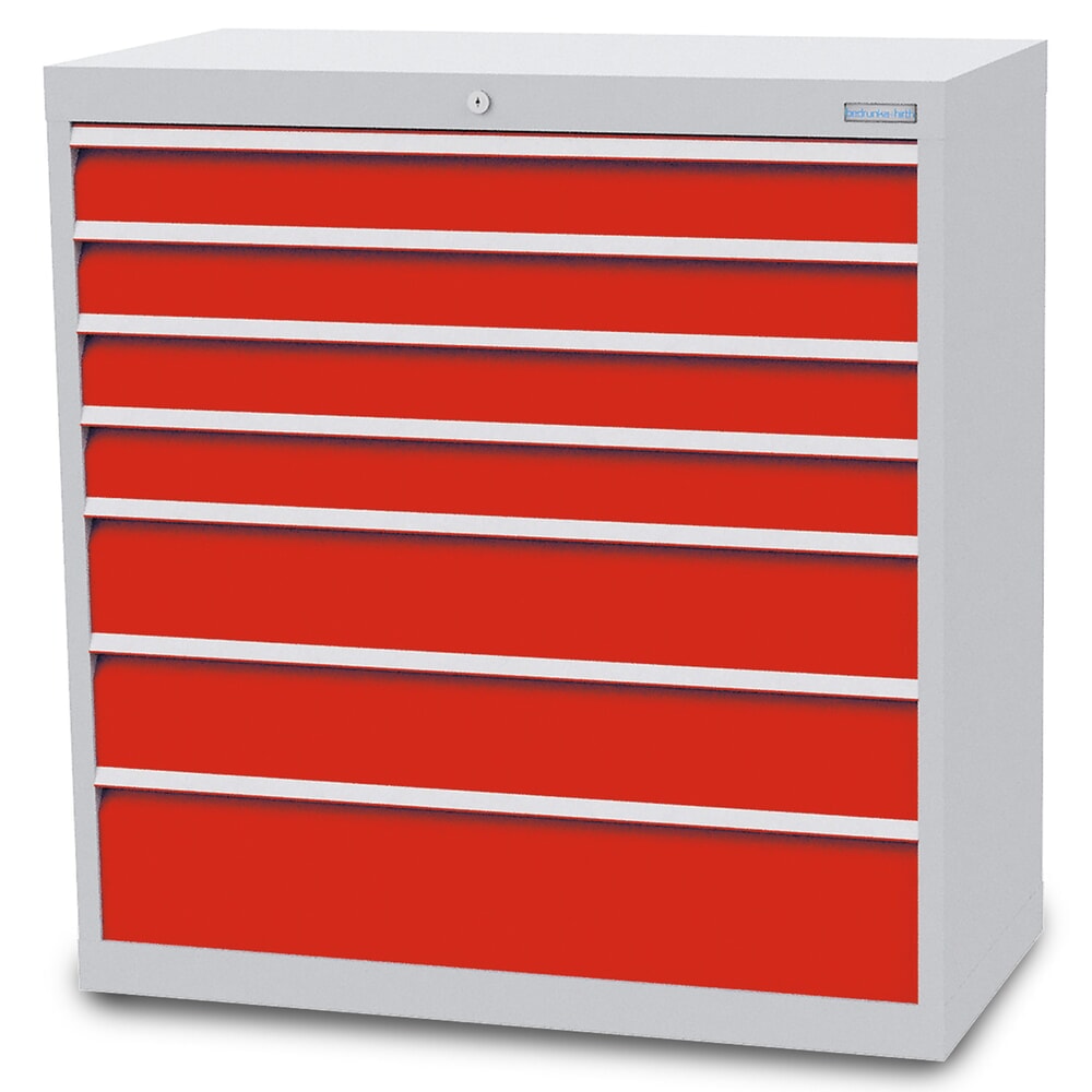 Illustration du produit: Armoire à tiroirs Profi, tiroirs de 4 x 100 + 2 x 150 + 1 x 200 mm, H x l x P 1 019 x 980 x 500 mm Bedrunka+Hirth, gris clair, rouge signalisation