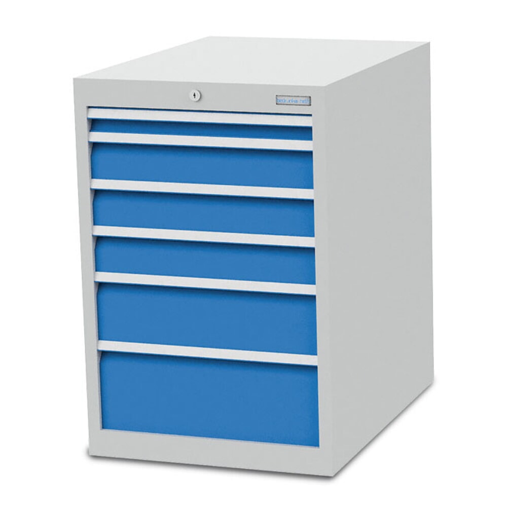 Illustration du produit: Armoire à tiroirs R 18-24 Bedrunka+Hirth, H x l x P 819 x 555 x 736 mm, gris clair, bleu clair, 6 tiroirs 1 x 50 + 3 x 100 + 1 x 150 + 1 x 200 mm