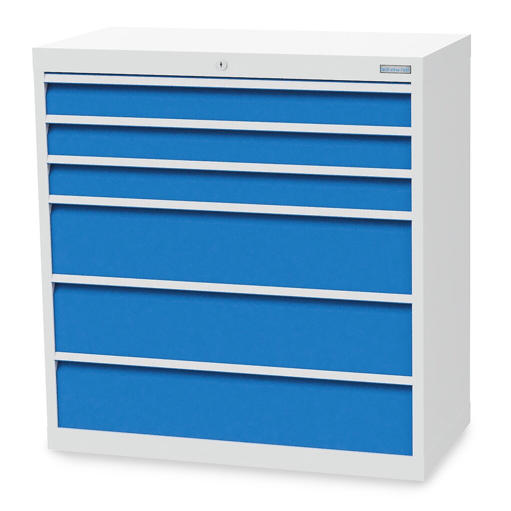 Armoire à tiroirs R 36-16 Bedrunka+Hirth, H x l x P 1 019 x 980 x 500 mm, gris clair, bleu clair, 6 tiroirs 3 x 100 + 3 x 200 mm Illustration du produit: Armoire à tiroirs R 36-16 Bedrunka+Hirth, H x l x P 1 019 x 980 x 500 mm, gris clair, bleu clair, 6 tiroirs 3 x 100 + 3 x 200 mm