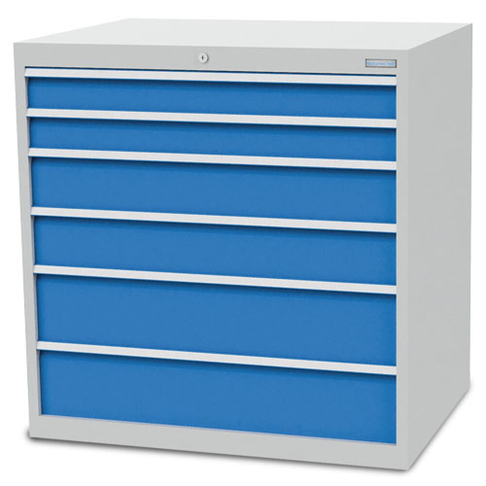 N° de l'image du produit 1 : Armoire à tiroirs R 36-24 Bedrunka+Hirth, H x l x P 1 019 x 1 005 x 736 mm, gris clair, bleu clair, 6 tiroirs 2 x 100 + 2 x 150 + 2 x 200 mm
