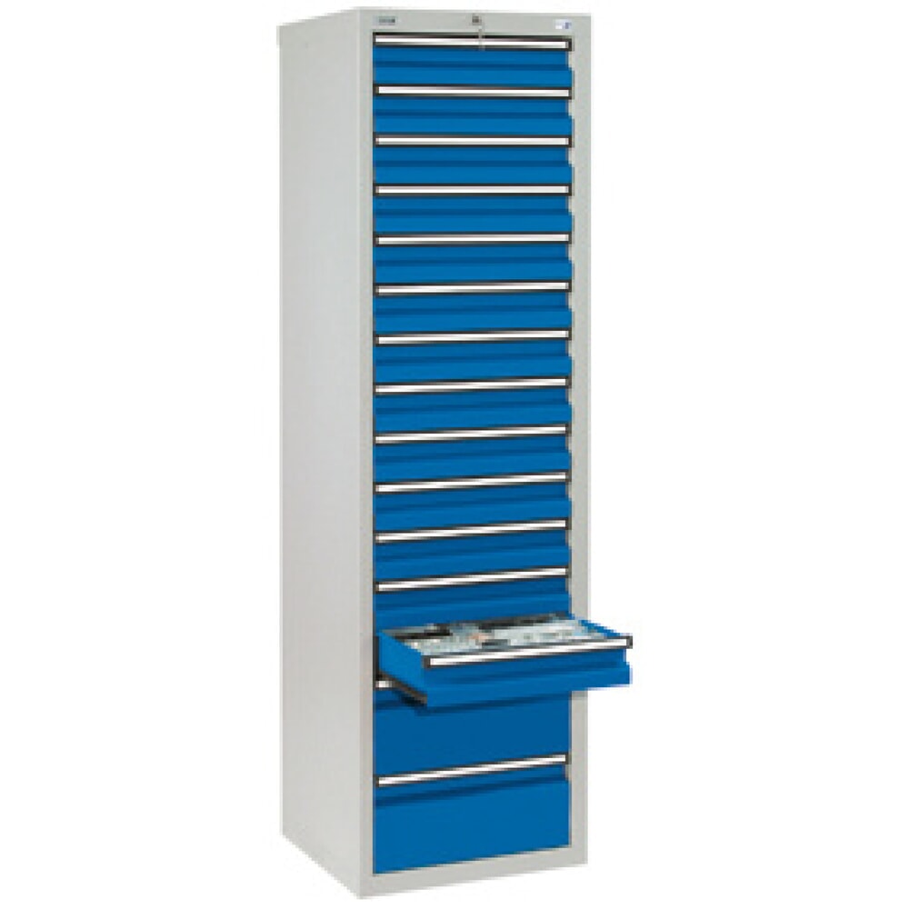 Illustration du produit: Armoire à tiroirs stumpf®, tiroirs de 13 x 100 + 2 x 200 mm, H x l x P 1 800 x 500 x 500 mm, gris clair/bleu gentiane