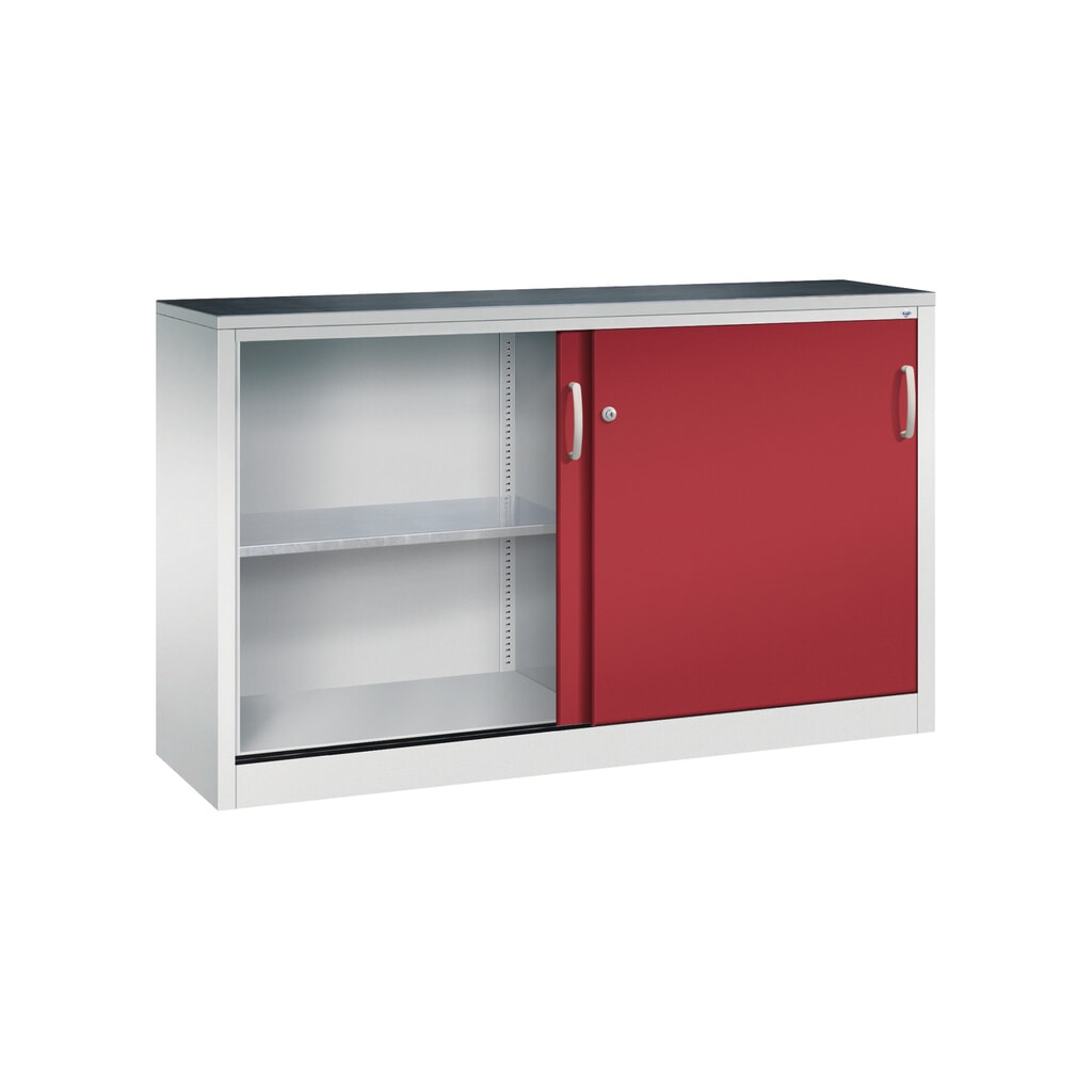Armoire d’appoint d’atelier C+P avec 2 tablettes, H x l x P 1 000 x 1 600 x 400 mm, cloison de séparation, gris clair, rouge rubis N° de l'image du produit 4 : Armoire d’appoint d’atelier C+P avec 2 tablettes, H x l x P 1 000 x 1 600 x 400 mm, cloison de séparation, gris clair, rouge rubis