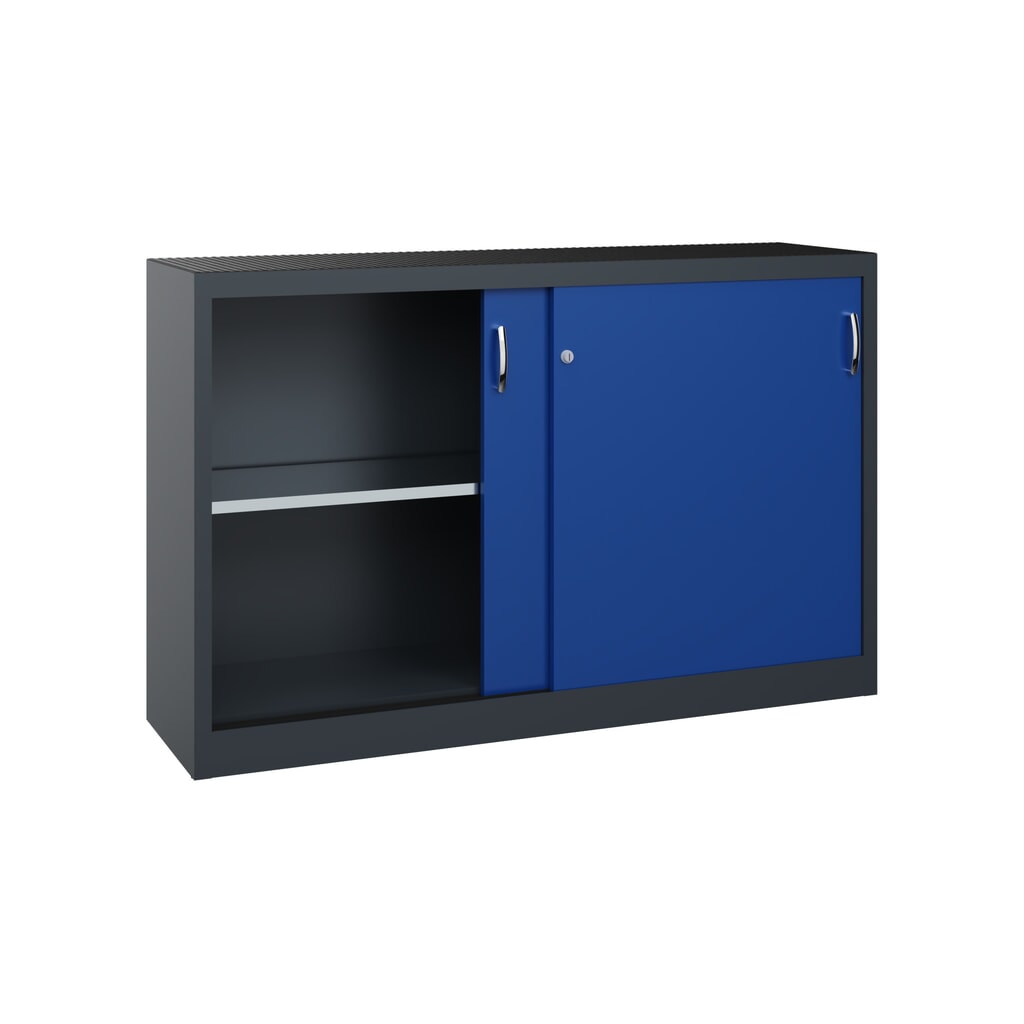 Armoire d’appoint d’atelier C+P avec 2 tablettes, H x l x P 1 000 x 1 600 x 400 mm, cloison de séparation, gris anthracite, bleu gentiane N° de l'image du produit 4 : Armoire d’appoint d’atelier C+P avec 2 tablettes, H x l x P 1 000 x 1 600 x 400 mm, cloison de séparation, gris anthracite, bleu gentiane