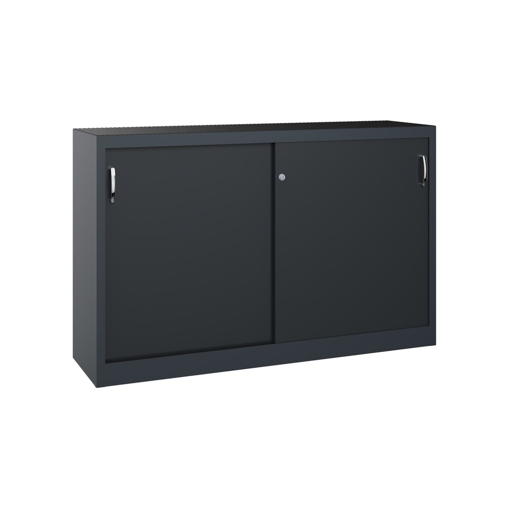 Illustration du produit: Armoire d’appoint d’atelier C+P avec 2 tablettes, H x l x P 1 000 x 1 600 x 400 mm, cloison de séparation, gris anthracite, gris noir