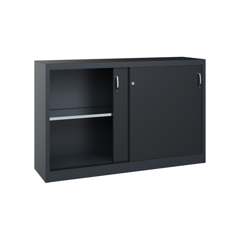 N° de l'image du produit 4 : Armoire d’appoint d’atelier C+P avec 2 tablettes, H x l x P 1 000 x 1 600 x 400 mm, cloison de séparation, gris anthracite, gris noir