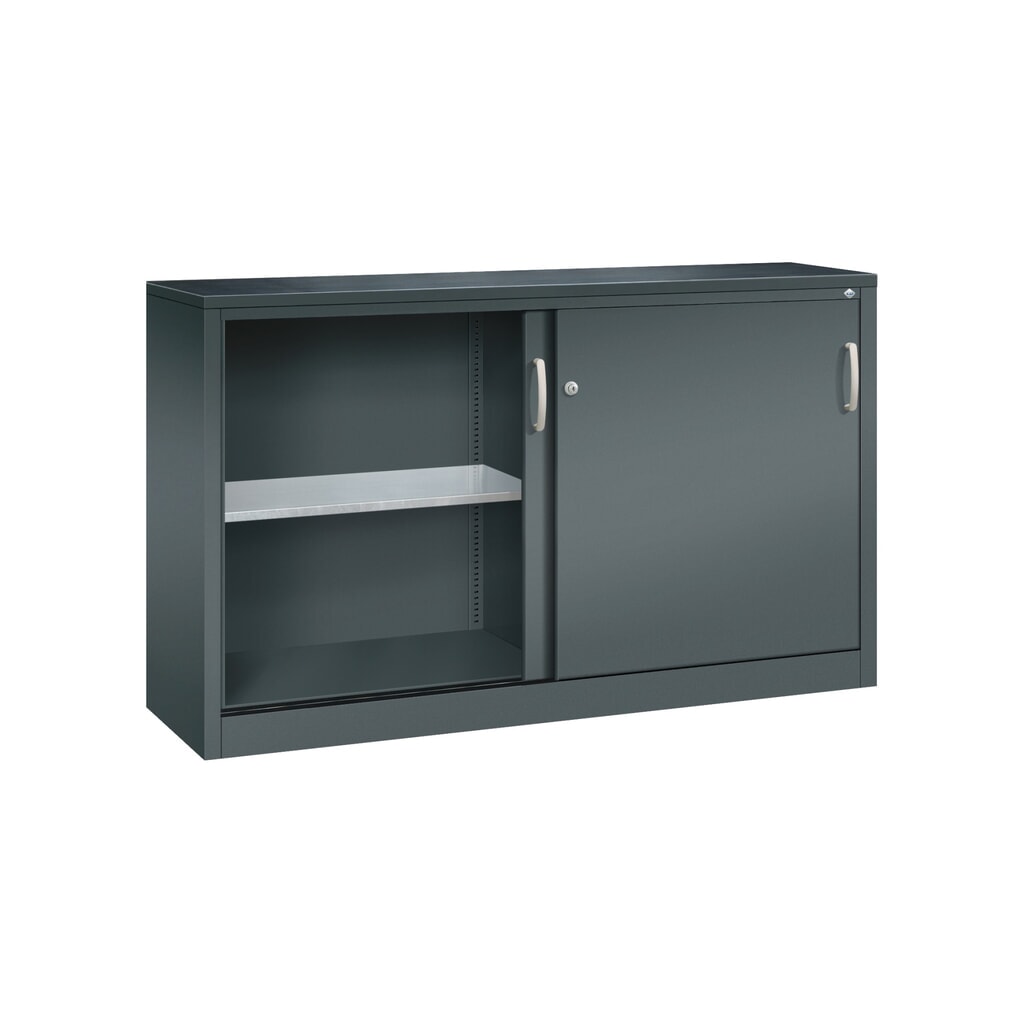 N° de l'image du produit 4 : Armoire d’appoint d’atelier C+P avec 2 tablettes, H x l x P 1 000 x 1 600 x 400 mm, cloison de séparation, gris anthracite, gris anthracite