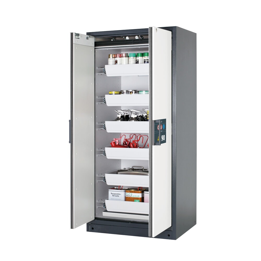 Illustration du produit: Armoire coupe-feu asecos® Q-PEGASUS / type 90, 6 cuves extractibles, haut. x larg. x prof. 1 953 x 893 x 615 mm, blanc pur