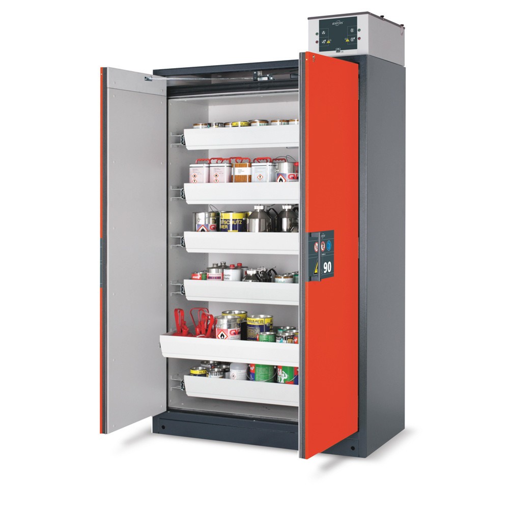 Illustration du produit: Armoire coupe-feu asecos® Q-PEGASUS / type 90, 4 cuves extractibles, haut. x larg. x prof. 1 953 x 599 x 615 mm, rouge signalisation