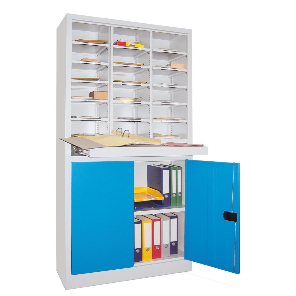 N° de l'image du produit 2 : Armoire de tri PAVOY, 18 compartiments et armoire à portes battantes, bleu clair, bleu clair