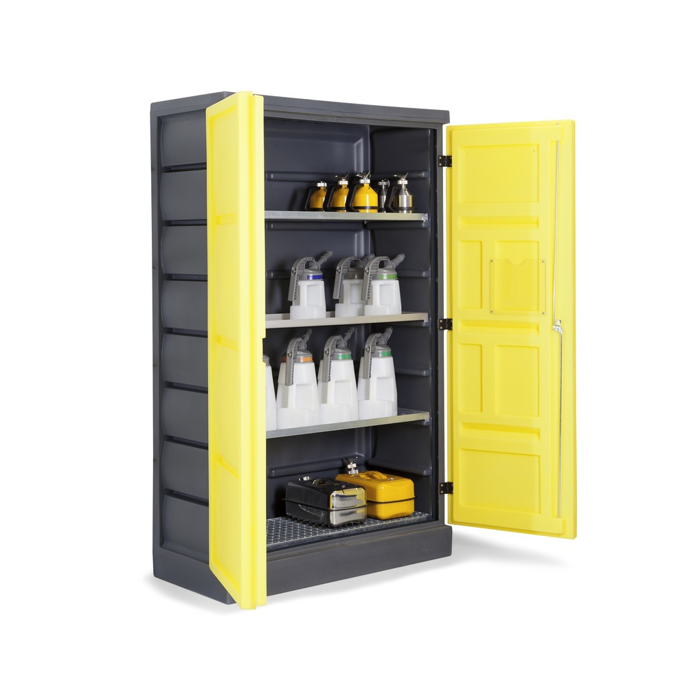 N° de l'image du produit 6 : Denios armoire pour produits chimiques en polyéthylène (PE), H x l x P 1 990 x 1 225 x 640 mm, 3 cuves + 1 grille en acier inoxydable