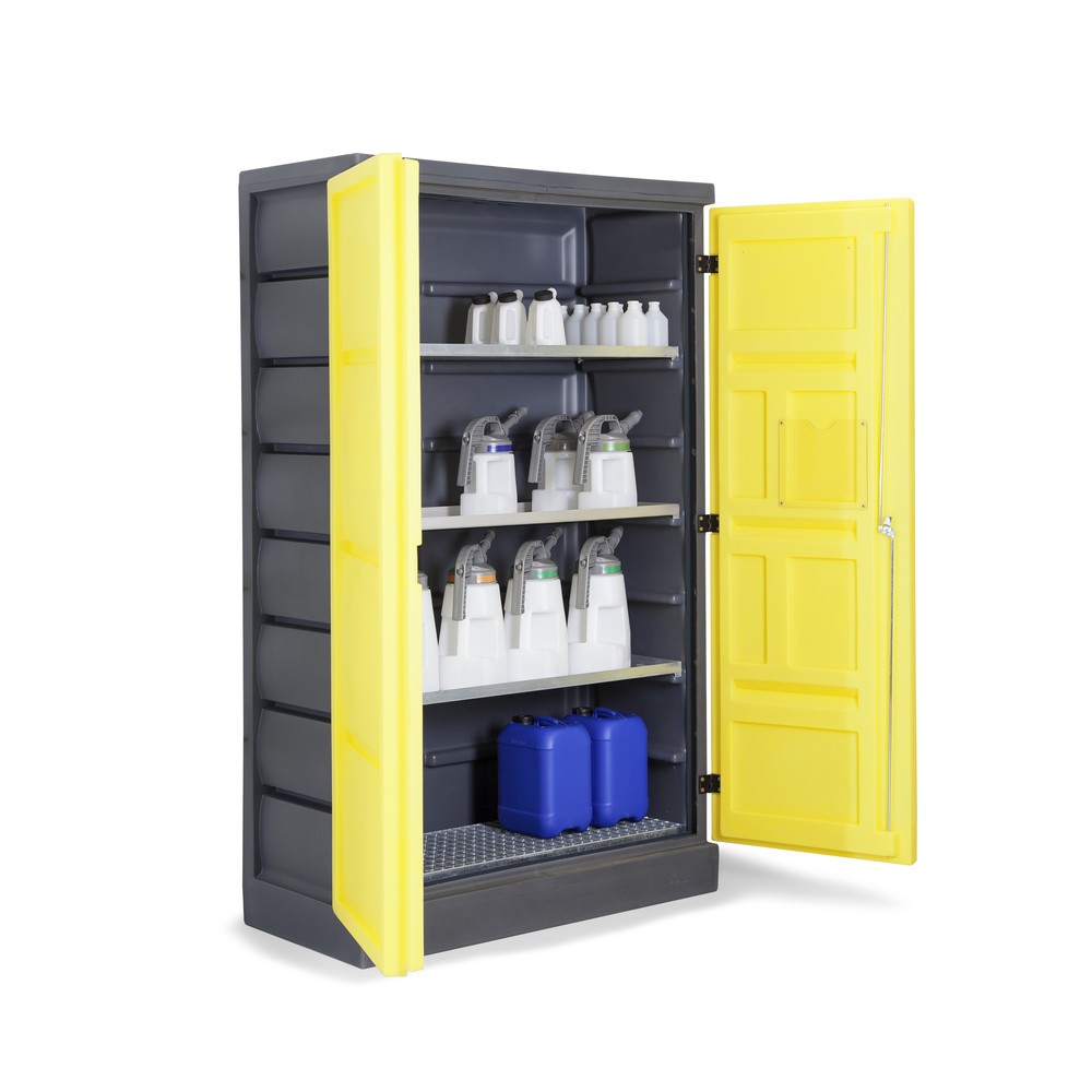 N° de l'image du produit 7 : Denios armoire pour produits chimiques en polyéthylène (PE), H x l x P 1 990 x 1 225 x 640 mm, 3 cuves + 1 grille en acier inoxydable