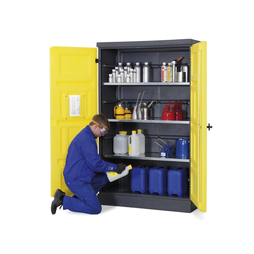 N° de l'image du produit 8 : Denios armoire pour produits chimiques en polyéthylène (PE), H x l x P 1 990 x 1 225 x 640 mm, 3 cuves + 1 grille en acier inoxydable