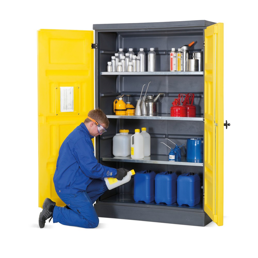 N° de l'image du produit 4 : Denios armoire pour produits chimiques en polyéthylène (PE), H x l x P 1 990 x 1 225 x 640 mm, 4 grilles en acier inoxydable