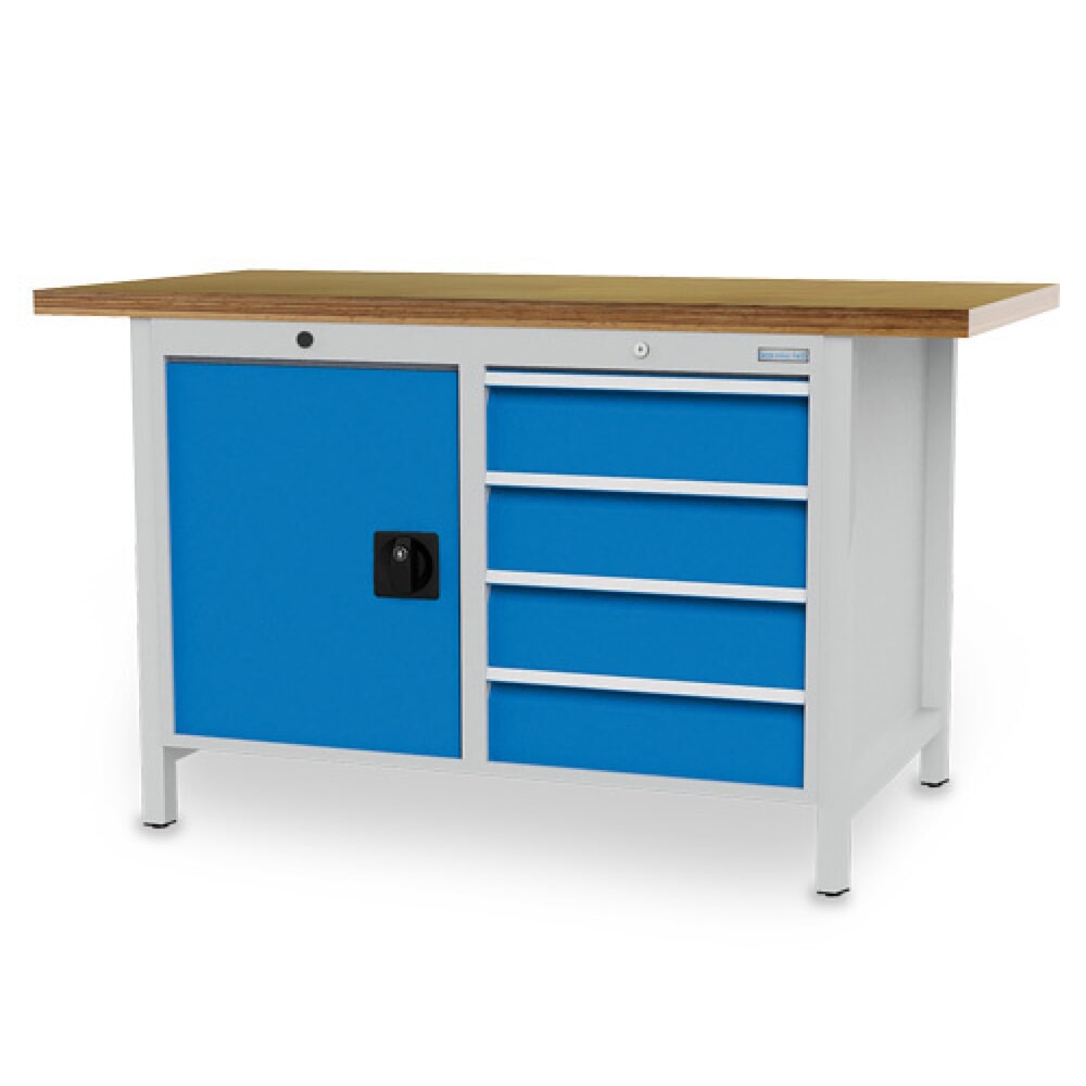 Illustration du produit: Armoire établi R 18-24 Bedrunka+Hirth, H x l x P 959 x 1 500 x 750 mm, gris clair, bleu clair, 4 tiroirs 4 x 150 mm, 1 porte battante 1 x 600 mm