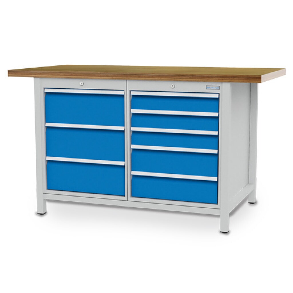 Armoire établi R 18-24 Bedrunka+Hirth, H x l x P 859 x 1 500 x 750 mm, gris clair, bleu clair, 8 tiroirs 3 x 200 + 3 x 100 + 2 x 150 mm N° de l'image du produit 1 : Armoire établi R 18-24 Bedrunka+Hirth, H x l x P 859 x 1 500 x 750 mm, gris clair, bleu clair, 8 tiroirs 3 x 200 + 3 x 100 + 2 x 150 mm