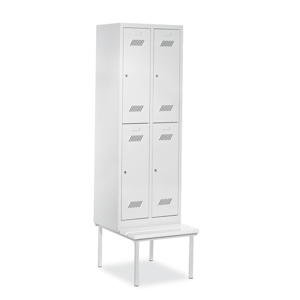 Illustration du produit: Armoire-penderie avec banc PAVOY, 2 niveaux, 2 x 2 compartiments de 300 mm, fermeture à pêne tournant, gris clair, gris clair