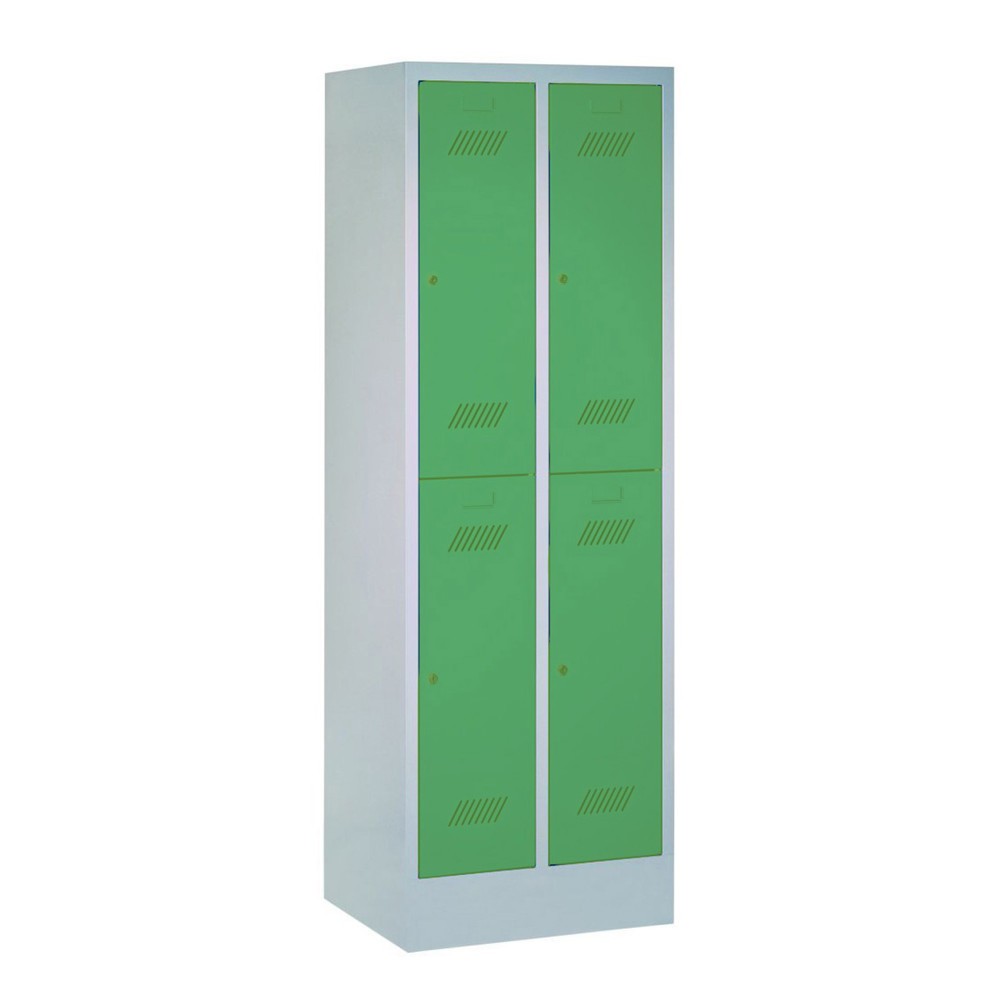 Illustration du produit: PAVOY Armoire-penderie avec pieds et fermeture à pêne tournant, 2 niveaux, 4 compartiments, H x l x P 1 850 x 600 x 500 mm, gris clair, rouge feu